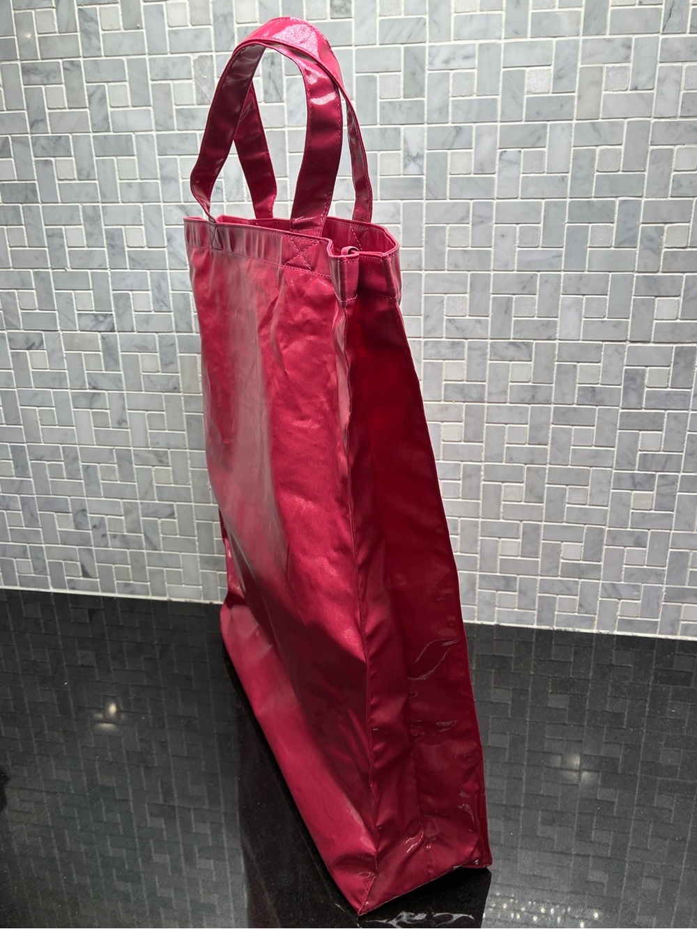 New Gucci Signature Pink Nylon Tote Shopper Bag Large Logo Italy NWT - Picture 4 of 11